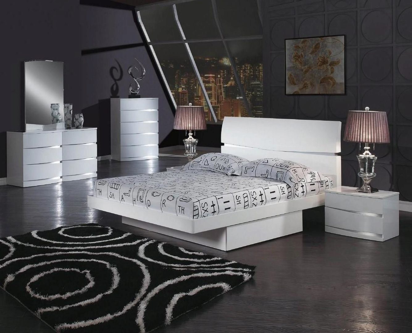 White High Gloss  Finish Storage King Size Bed Global United Wynn (4 Boxes) K8383