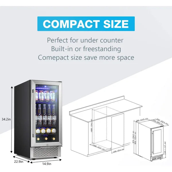 15'' 28 Bottle and 88 Can Single Zone Built-In Wine & Beverage Refrigerator