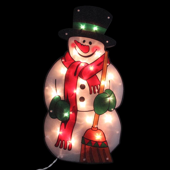 17.5" Lighted Snowman With Broom Christmas Window Silhouette PK207