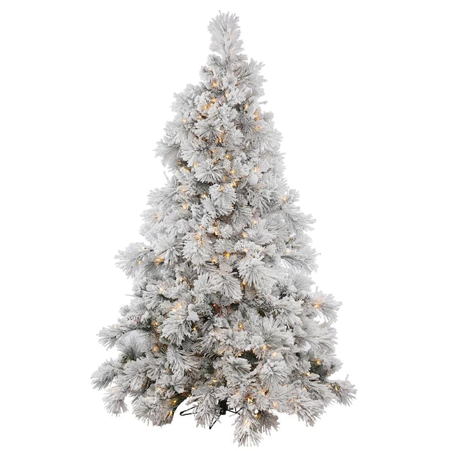 3.5-ft Pre-lit Traditional Flocked White Artificial Christmas Tree with Incandescent Lights