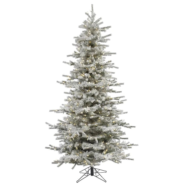 7.5-ft Pre-lit Traditional Flocked White Artificial Christmas Tree with LED Lights