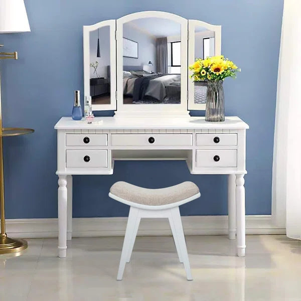 18.87'' Tall Solid Wood Vanity Stool
