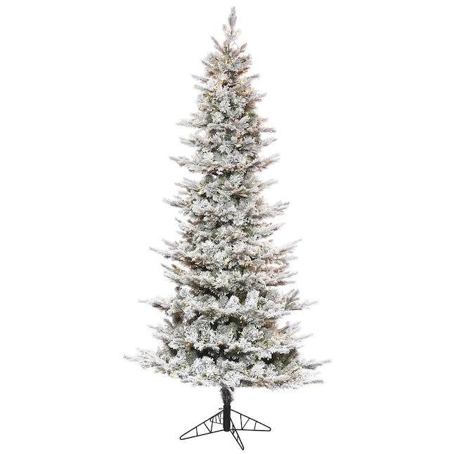 9-ft Pre-lit Traditional Slim Flocked White Artificial Christmas Tree with LED Lights