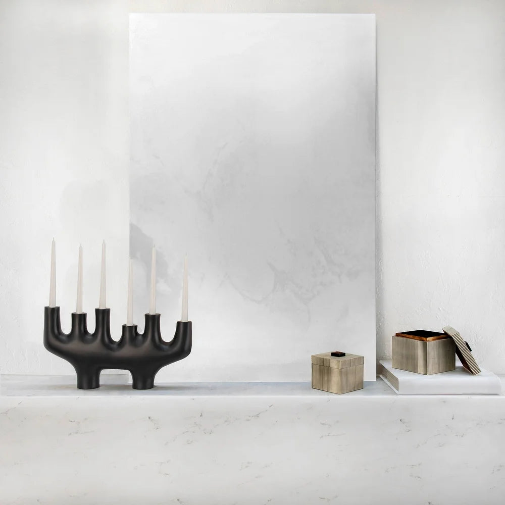 18" 6-candelabra, Black 9.75"H - 18.0" x 3.0" x 9.75"