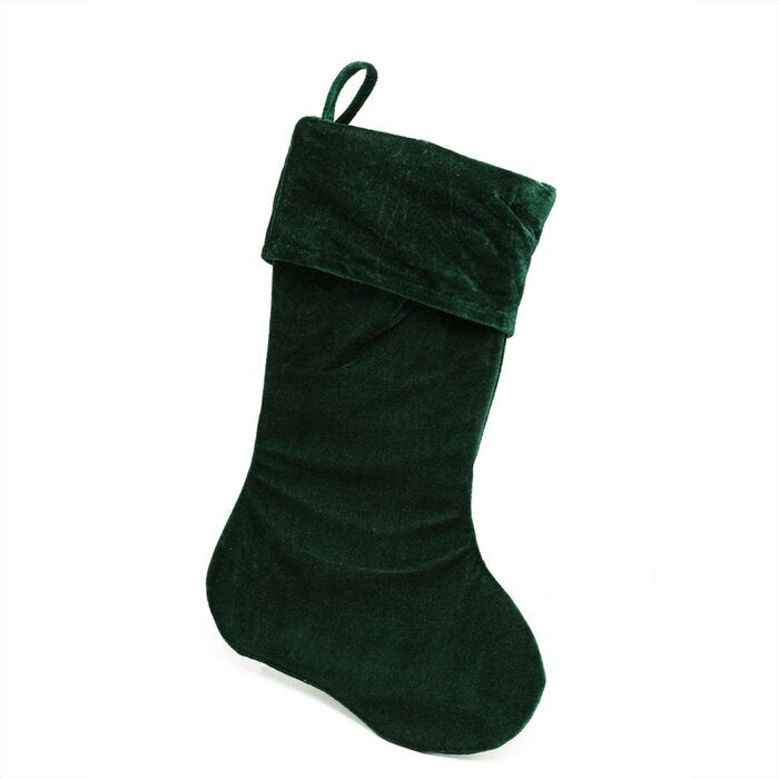 18" Traditional Solid Green Velvety Christmas Stocking