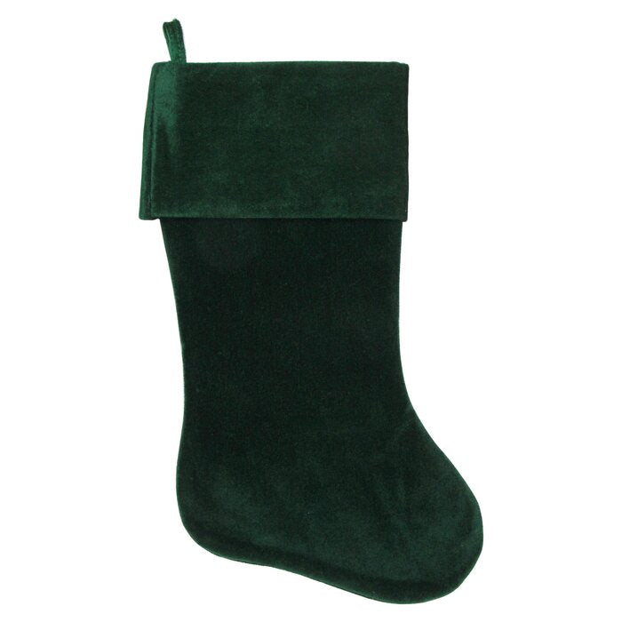 18" Traditional Solid Green Velvety Christmas Stocking