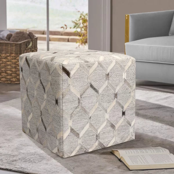 18'' Wide Genuine Leather Square Geometric Pouf Ottoman