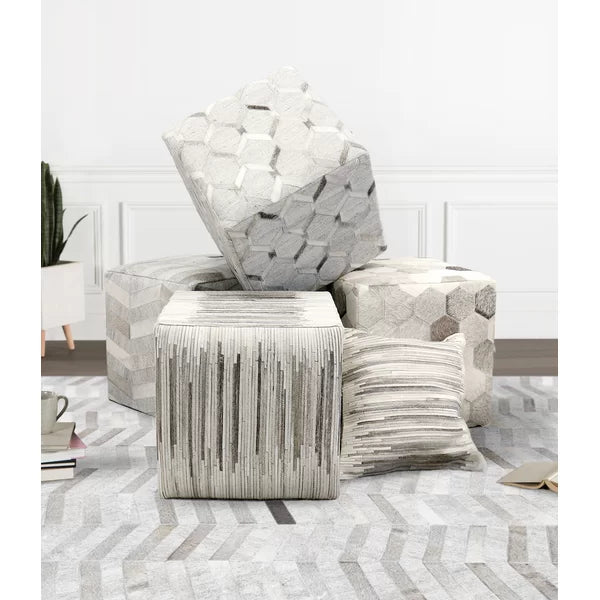18'' Wide Genuine Leather Square Geometric Pouf Ottoman