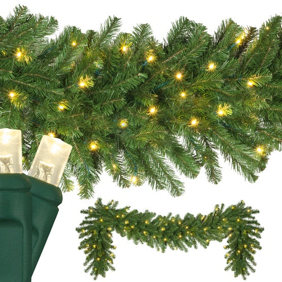 9' x 18" Olympia Pine Prelit Commercial LED Christmas Garland, 100 Warm White Lights