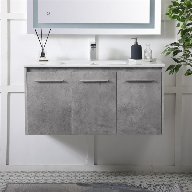 40 Inch Single Bathroom Floating Vanity In Concrete Grey
