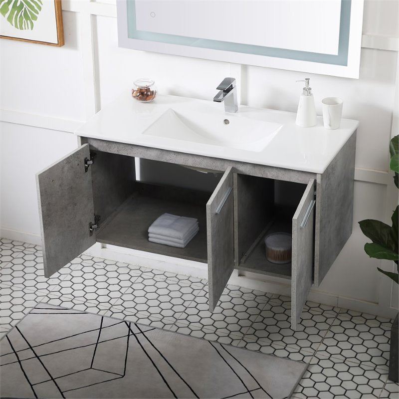 40 Inch Single Bathroom Floating Vanity In Concrete Grey