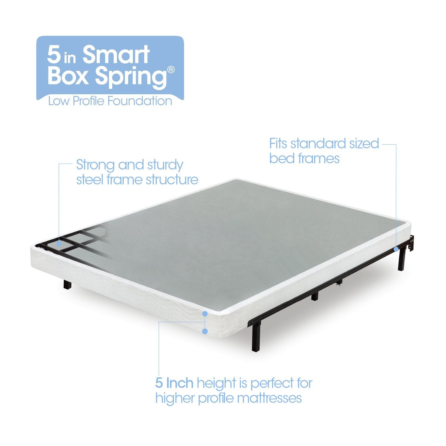 Zinus 5 Inch Low Profile Smart Box Spring / Mattress Foundation / Strong Steel structure / Easy assembly required, EJ851