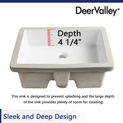 19 11/16" X 15 9/16" White Ceramic Rectangular Undermount Bathroom Sink with Overflow (Part number: DV-1U201)
