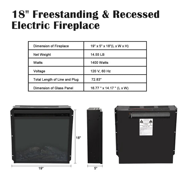 19'' W Electric Fireplace Insert