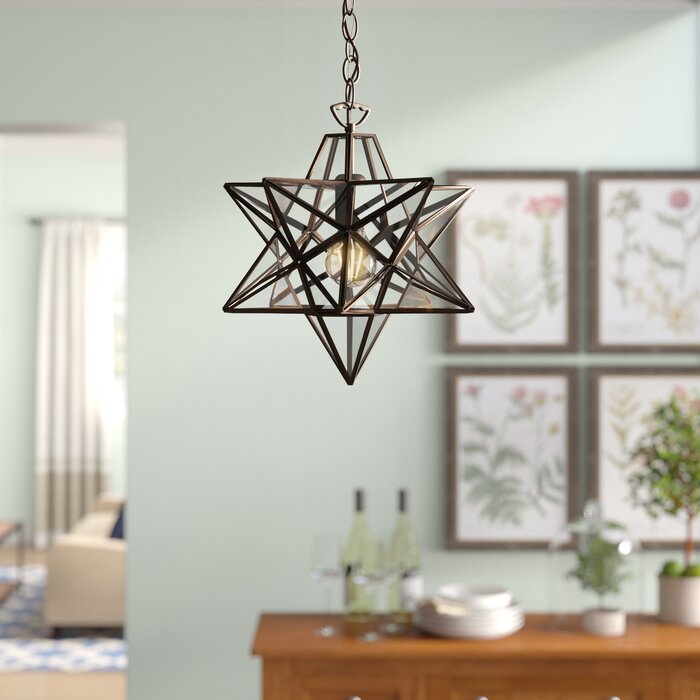 1-Light Single Star Pendant, Bronze/Clear - 10" x 9" x 9" (#K6654)
