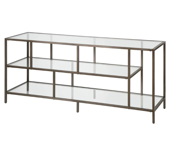 Winthrop 55 in. Aged Steel TV Stand with Glass Shelves