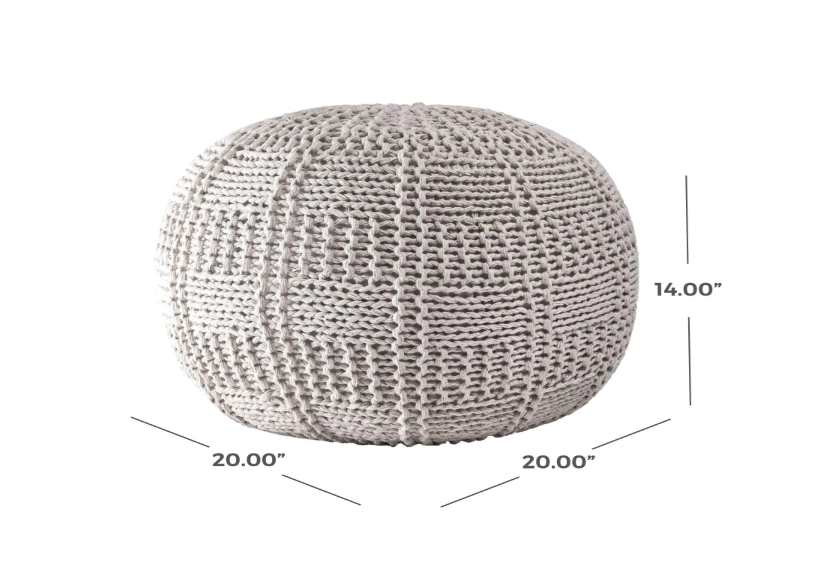 Berlin Casual Knitted Filled Ottoman Ivory Round Pouf