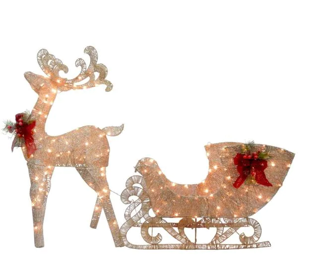 48 in. Reindeer and Santas Sleigh with LED Lights