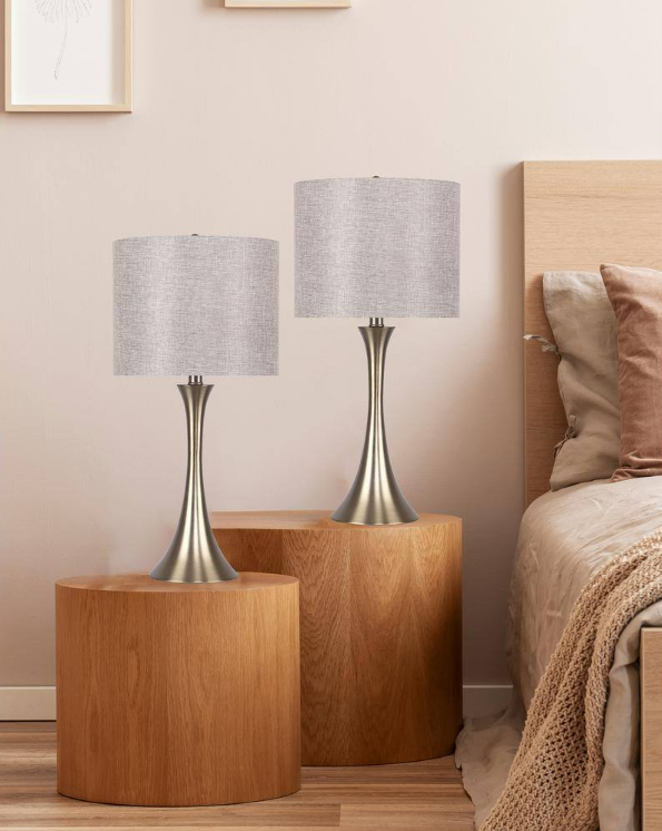 24.25 in. Gold Plated Table Lamps with Sparkly Golden Linen Shades (2-Pack)