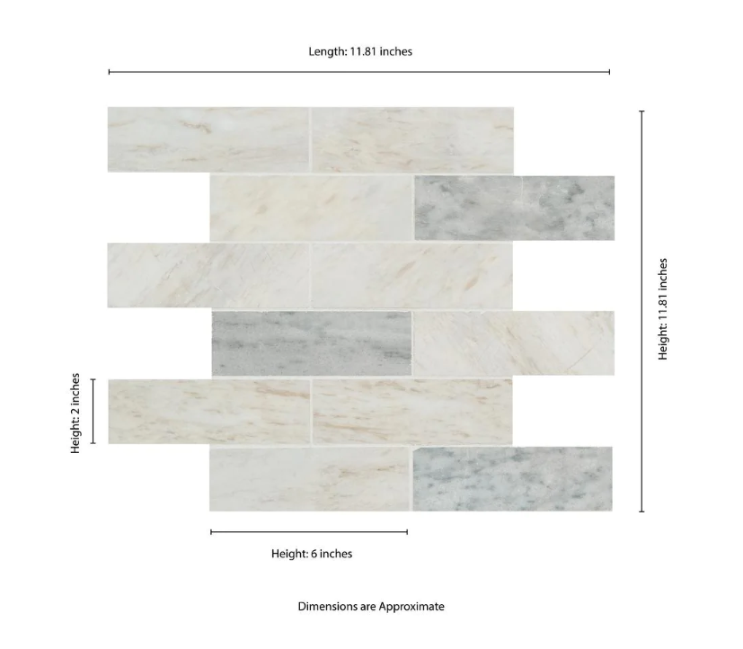 Angora Subway 11.81 in x 11.81 in. x 10 mm Polished Marble Mosaic Tile (9.7 sq. ft. / case) (6 cases) (6 boxes) KBO257