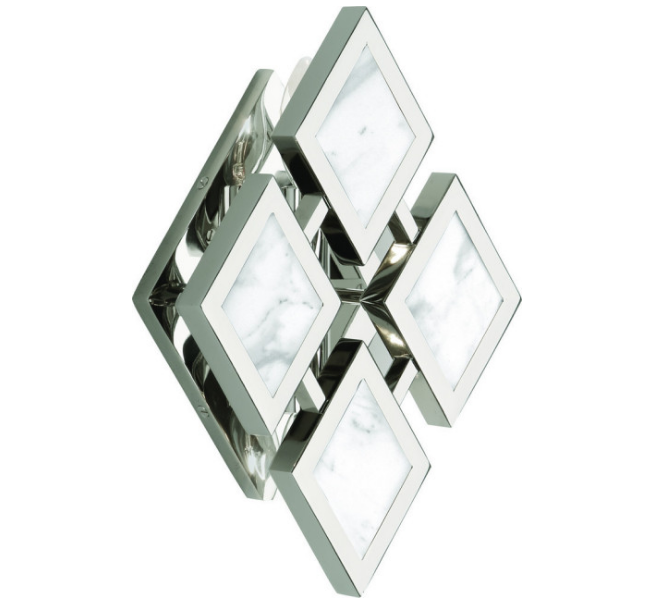 Edward Wall Sconce, Polished Nickel With White Marble Accents