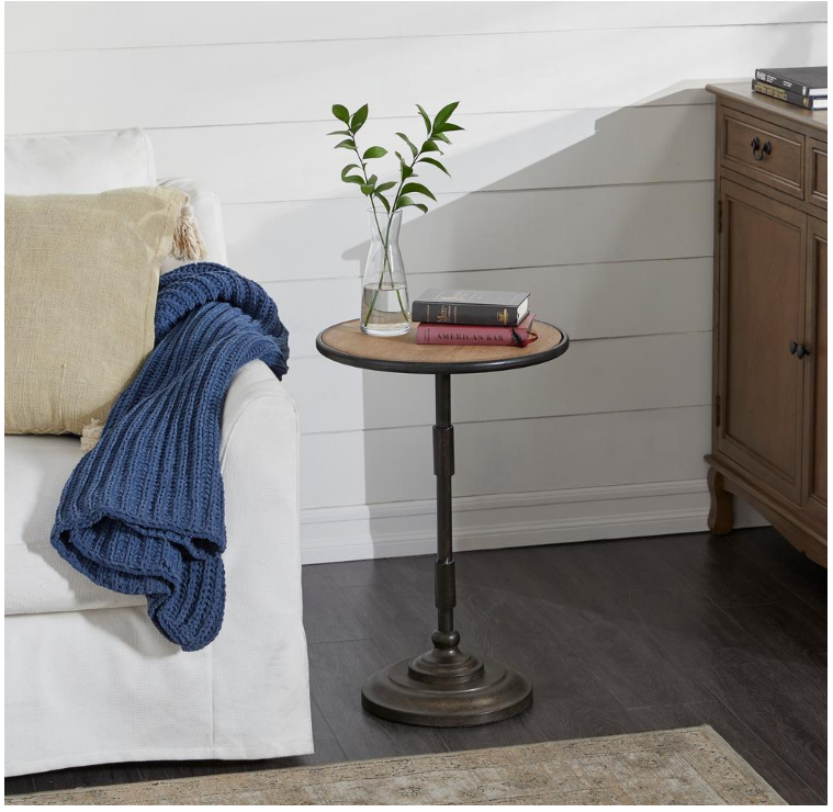 16.5 in. x 25 in. Round Wood Accent Coffee Table with Dark Grey Metal Base KB849