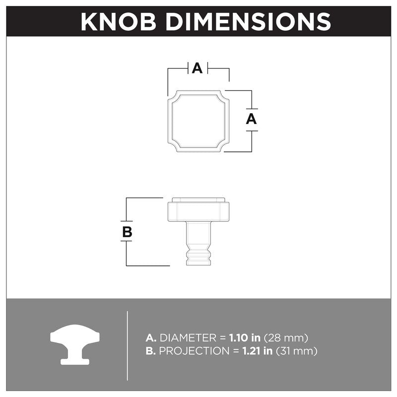 1 1/8 Length Square Knob (Set of 24) ss736
