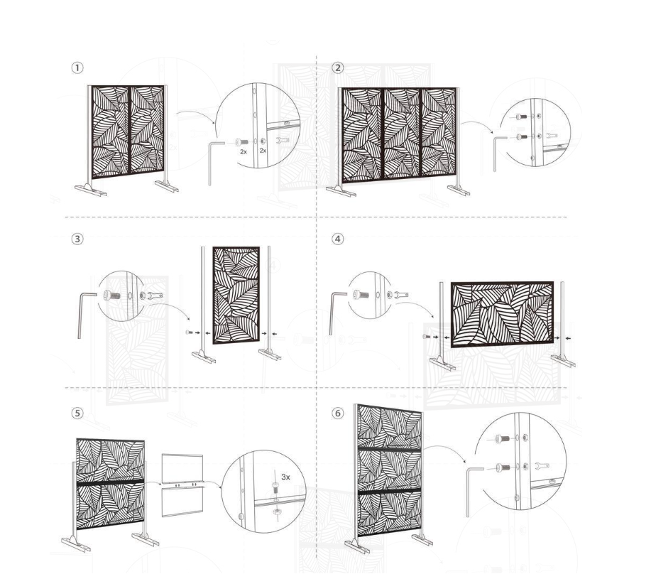 76 in. x 47 in. Laser Cut Metal Privacy Screen Line Pattern in White