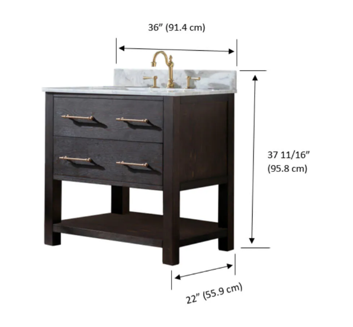 Windwood 36" Bath Vanity in Brown Oak with Natural Marble Vanity Top *AS-IS* KBO331