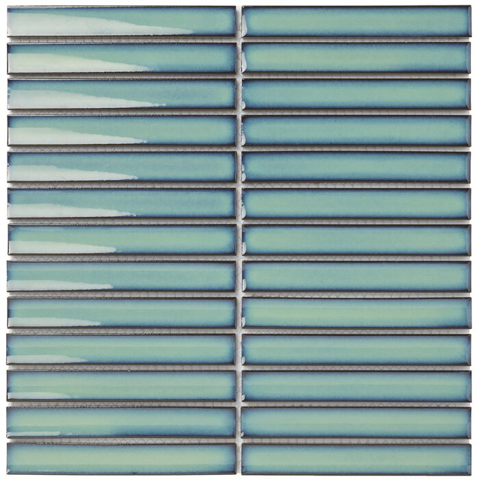 1 Box - 1" x 6" Porcelain Mosaic Sheet Tile, Green - 9.5 Square Feet (#K5127)