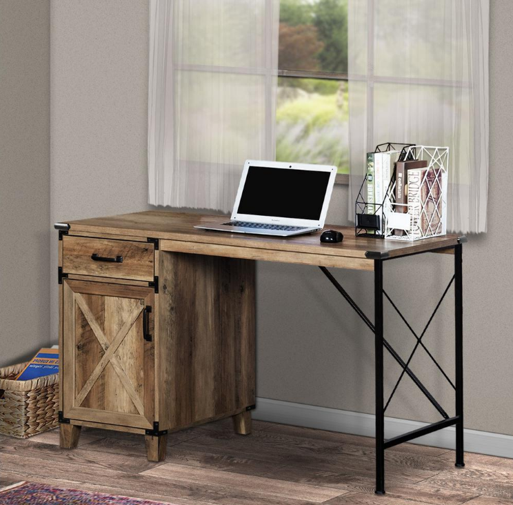 47 in. Rectangular Brown 1 Drawer Writing Desk with Solid Wood Material
