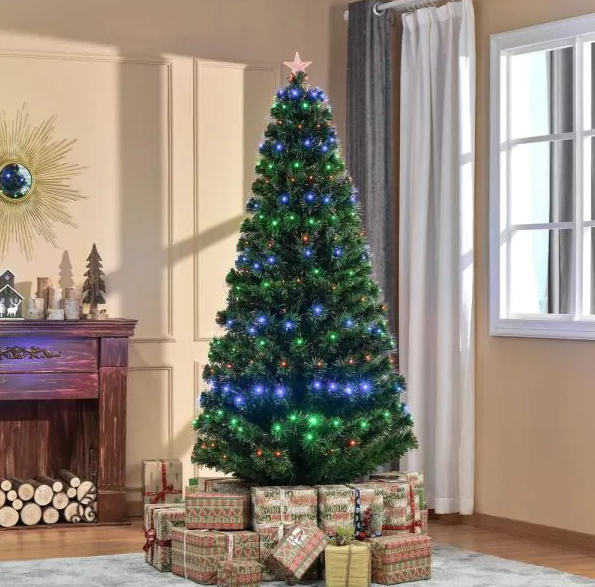 7 ft. Pre-Lit LED Douglas Fir Artificial Christmas Tree with LED RGB Lights and Fiber Optic Color