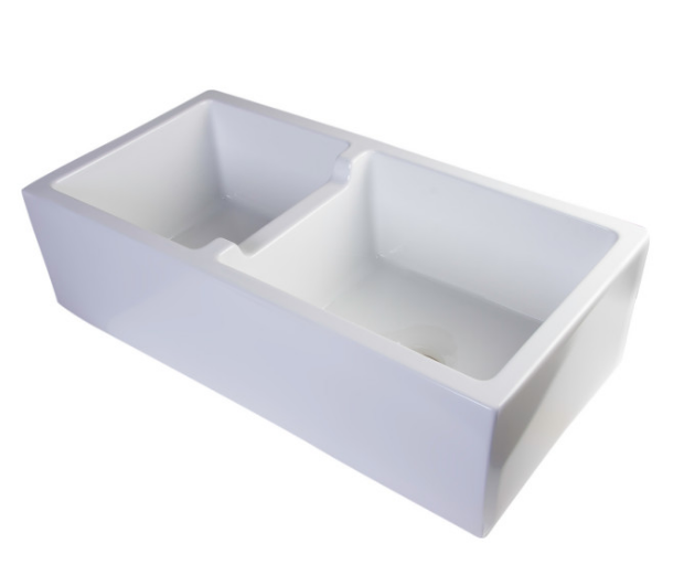 36" White Smooth Thick Wall Fireclay Double Bowl Farm Sink CYB706