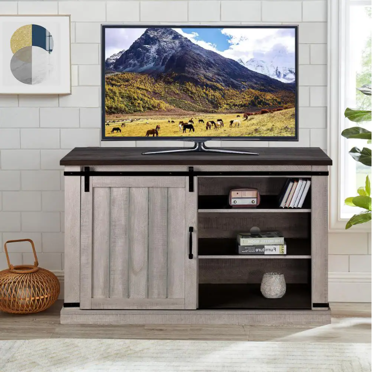 47.2 in. Saw Cut Off White TV Stand (Fits TVs Up To 55 in.)