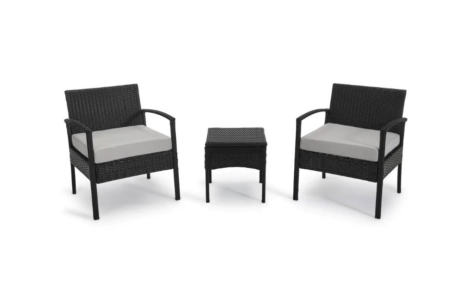 3-Piece Wicker Patio Conversation Set with Tan Cushions