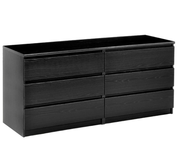 Naia 6-Drawer Double Dresser, Black Wood Grain (2 BOXES)