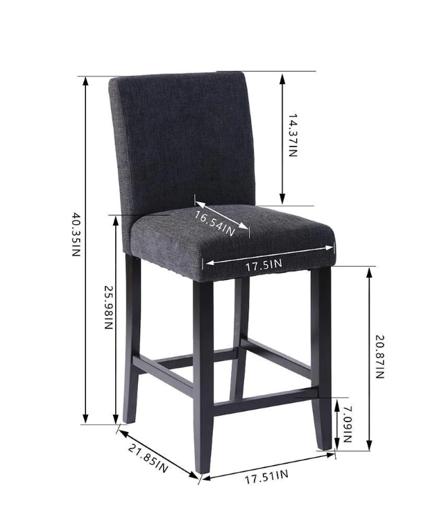 Banford Ebony Wood Upholstered Counter Stool with Back and Black Seat (Set of 2) KB985