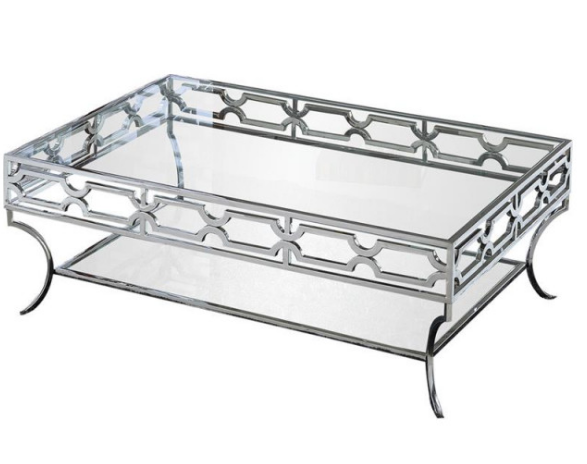 Best Master Abigail Glass and Stainless Steel Base Coffee Table in Silver SHB613