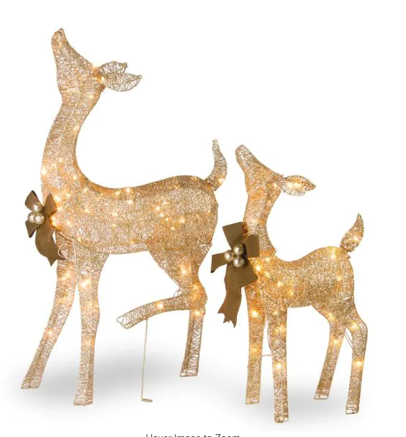 38 in. and 28 in. Fawn and Doe Decoration with Clear Lights