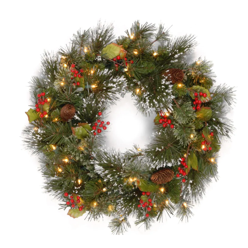 24 in. Wintry Pine Artificial Wreath with Clear Lights