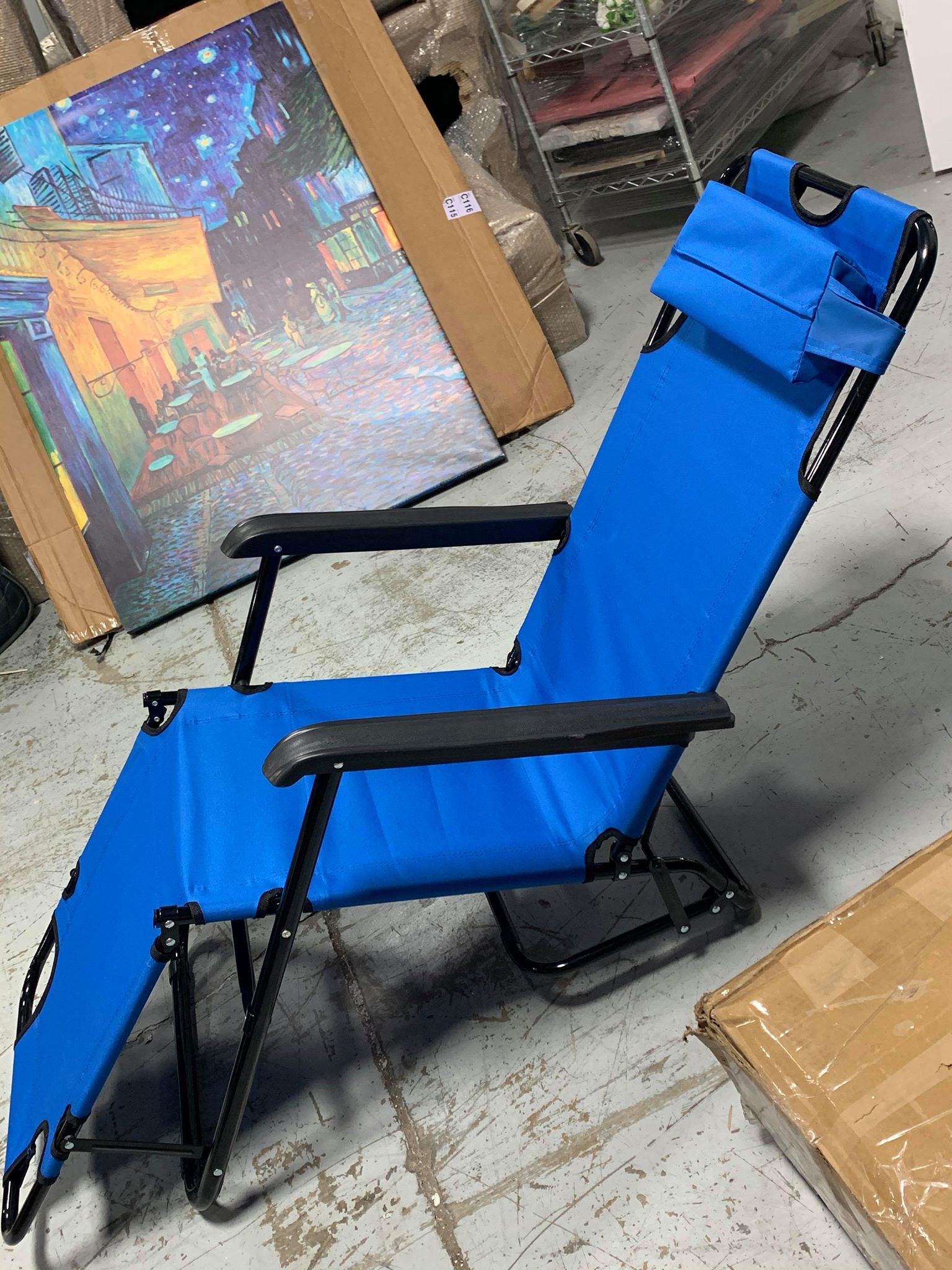 Patio Lounge Chair Folding Cot (Sea Blue) #LX679