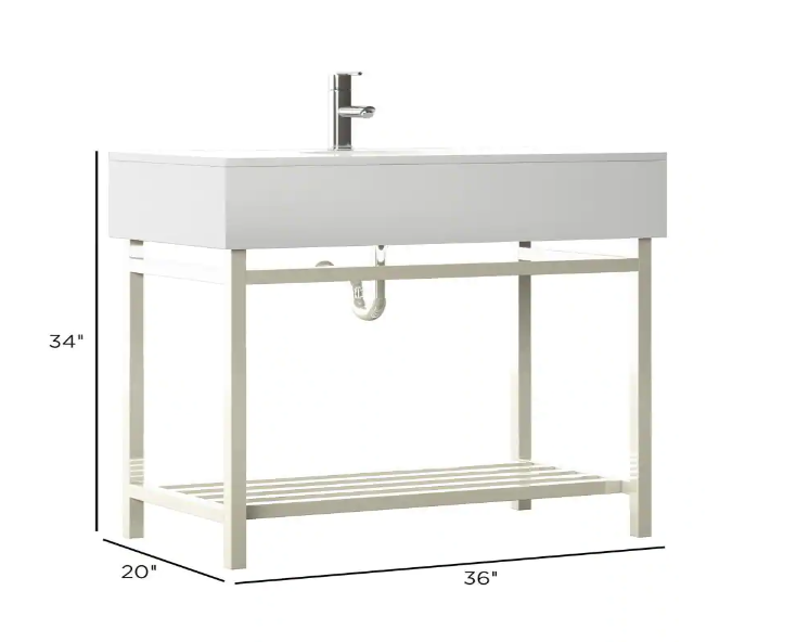 36 in. W x 20 in. D x 34 in. H Bath Vanity in Silver with Stone Vanity Top in White with White Basin