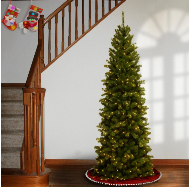 7-1/2 ft. North Valley Spruce Pencil Slim Hinged Artificial Christmas Tree with 400 Clear Lights