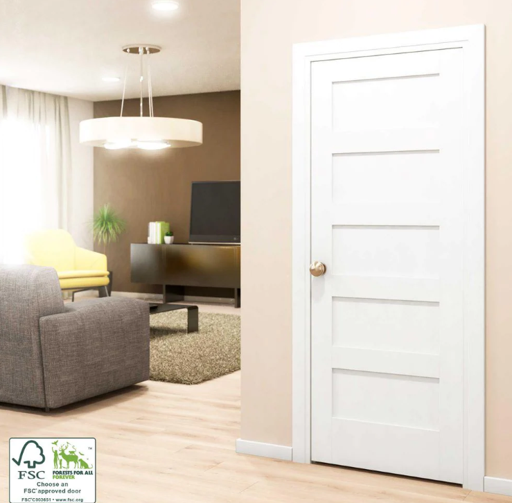 28 in. x 80 in. x 1-3/8 in. Shaker White Primed 5-Panel Solid Core Wood Interior Slab Door VB376