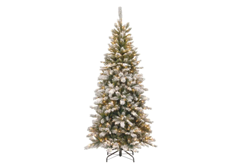 7.5 ft. Snowy Mountain Pine Slim Pine Artificial Christmas Tree with Clear Lights