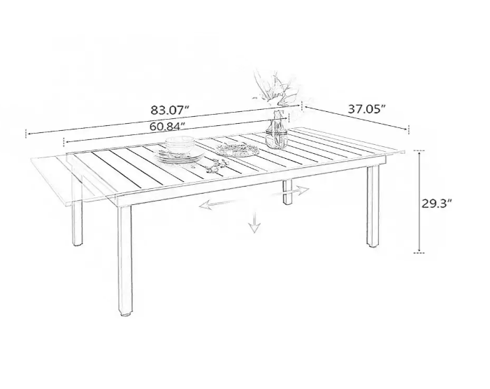 Black Expandable Rectangle Metal Patio Outdoor Dining Table
