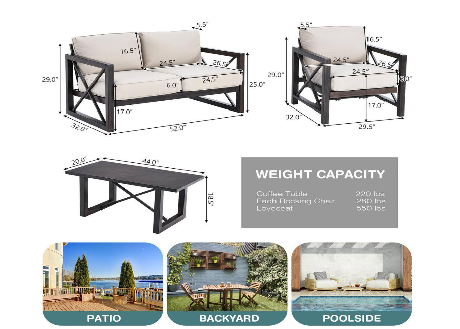 2-Pieces Metal Patio Conversation chairs  with Beige Cushions