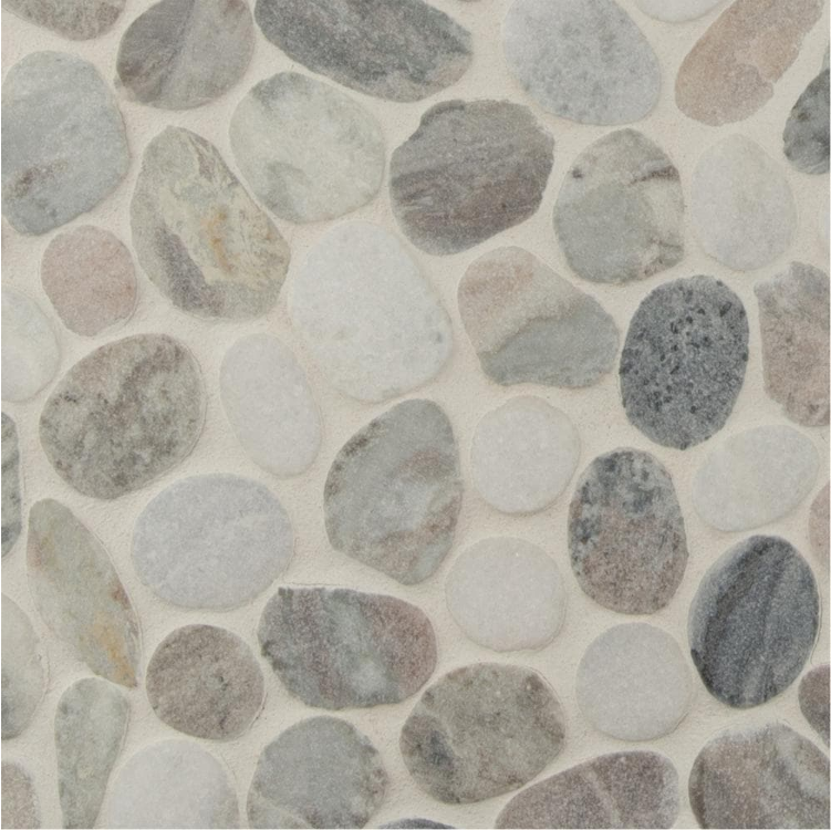 Puebla Greige Pebble 11.42 in. x 11.42 in. x 10 mm Polished Marble Mosaic Tile (9.1 sq. ft. / case)