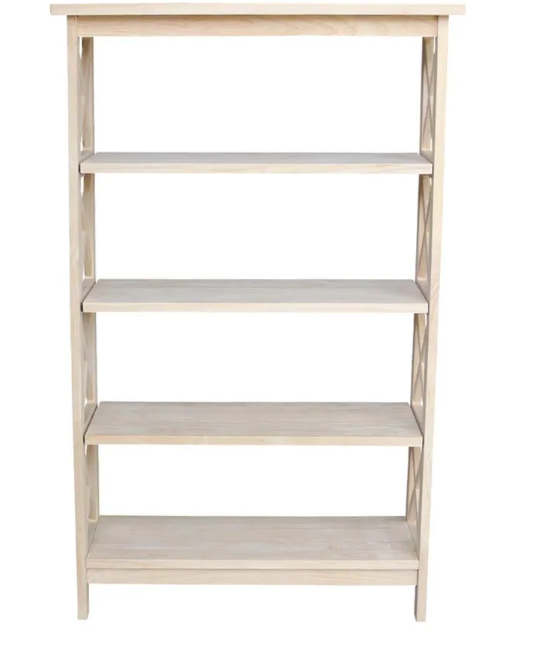 48 in. Unfinished Wood 4-shelf Etagere Bookcase with Adjustable Shelves VB377