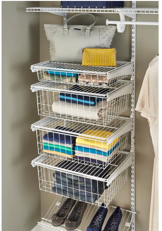 27 in. H x 21 in. W White Steel 4-Drawer Wide Mesh Wire Basket